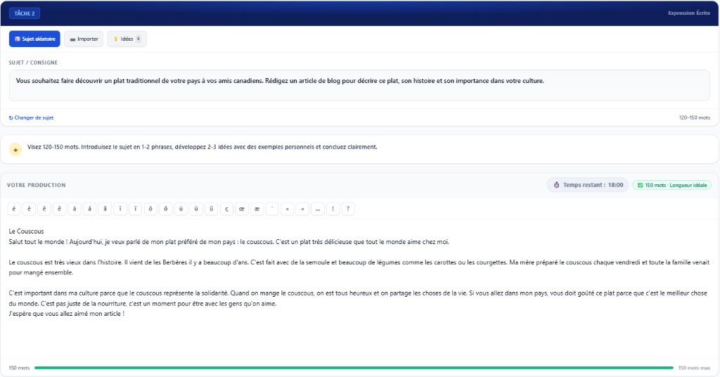 Écran de production écrite Expria